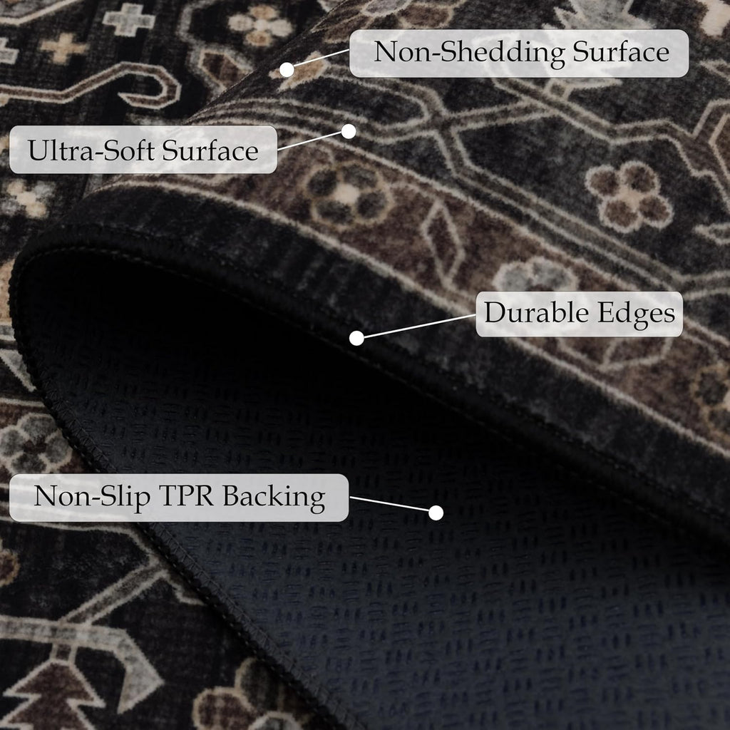 Black Grey 8x10 Washable Area Rug