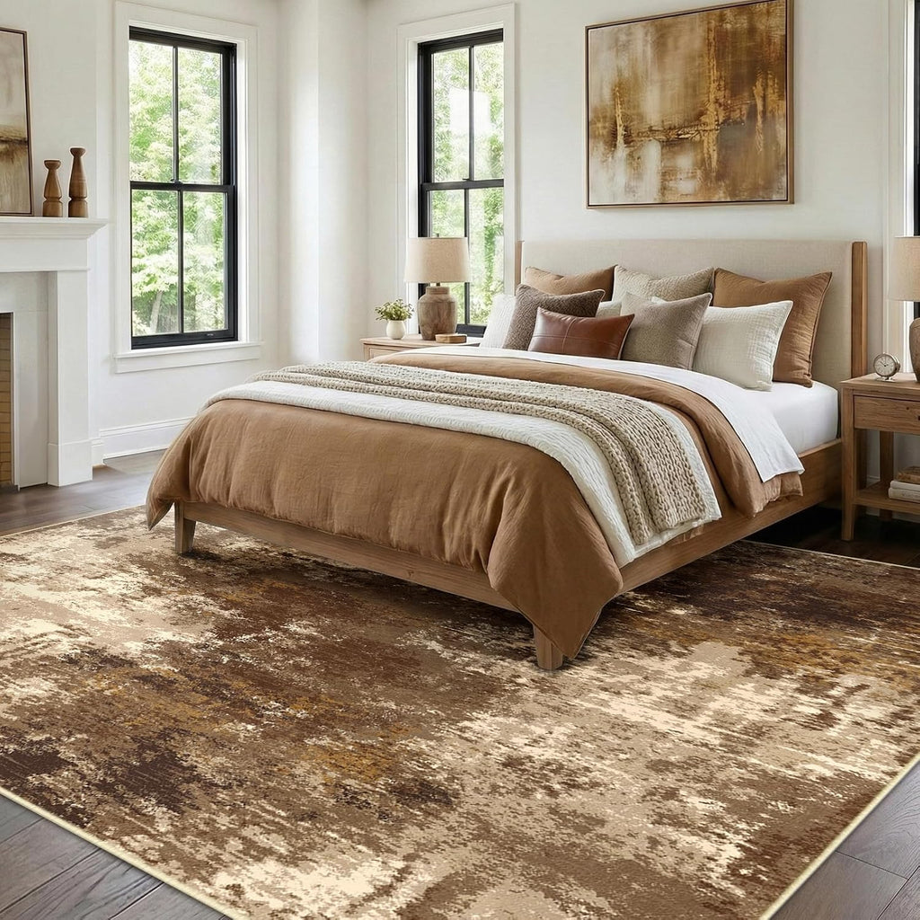Brown Tan Abstract 5x7 Washable Rug
