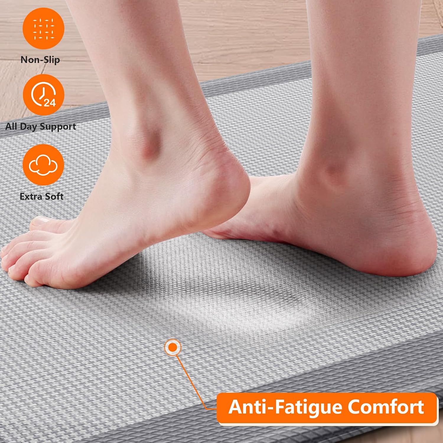 Grey Cushioned Anti Fatigue Kitchen Rug Set