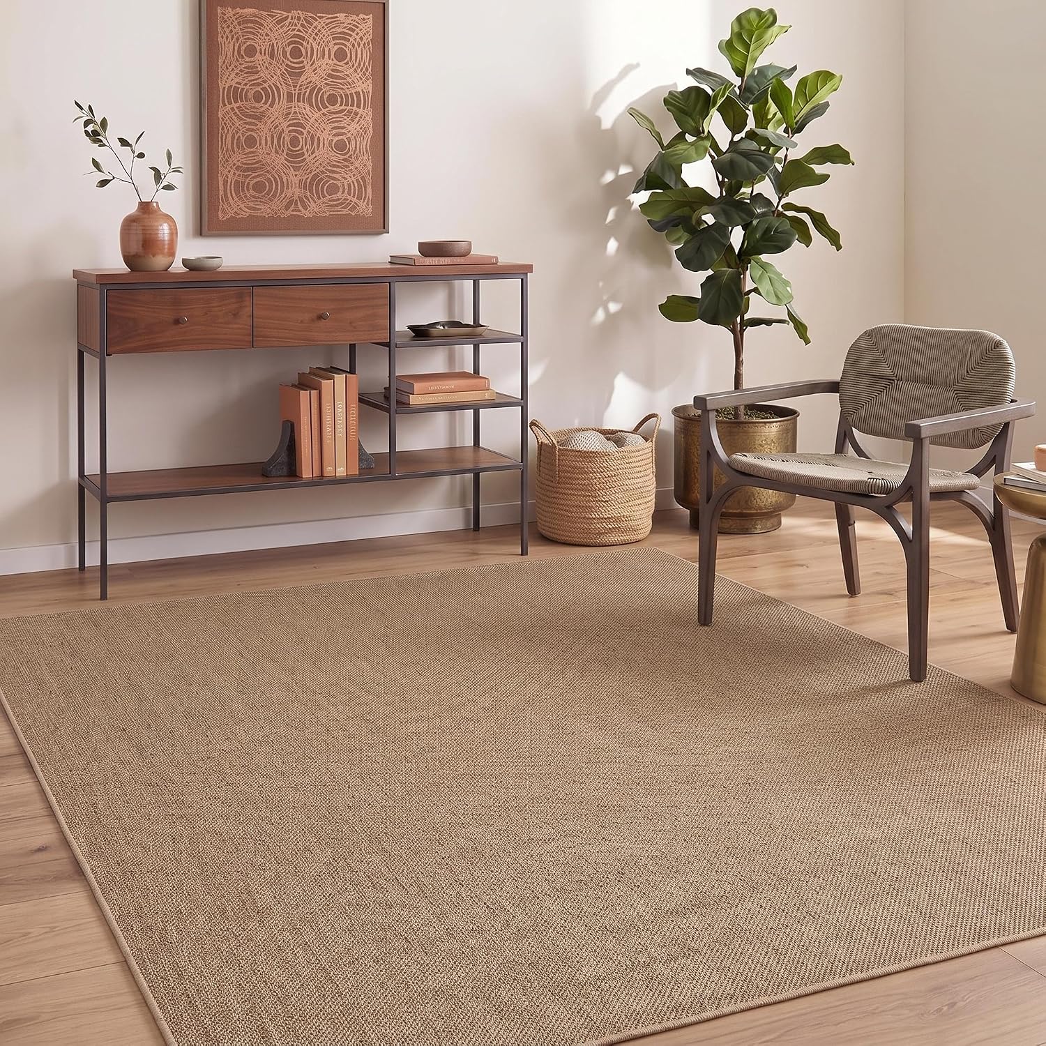Tan Bordered Jute Washable Area Rug