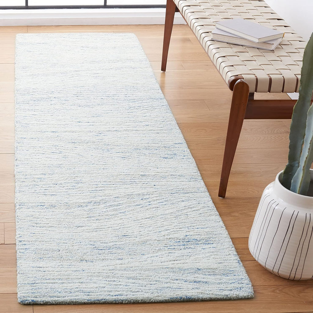 Light Blue Ivory Wool Runner Rug
