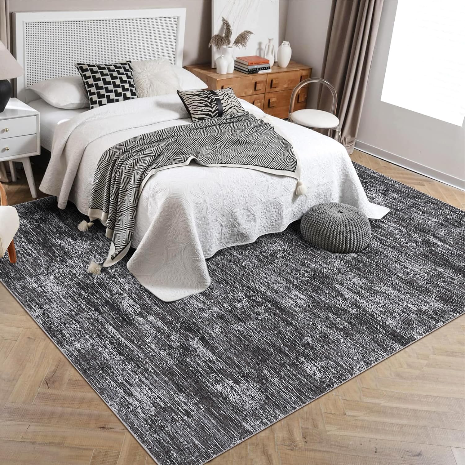 Dark Grey Abstract 8x10 Washable Rug