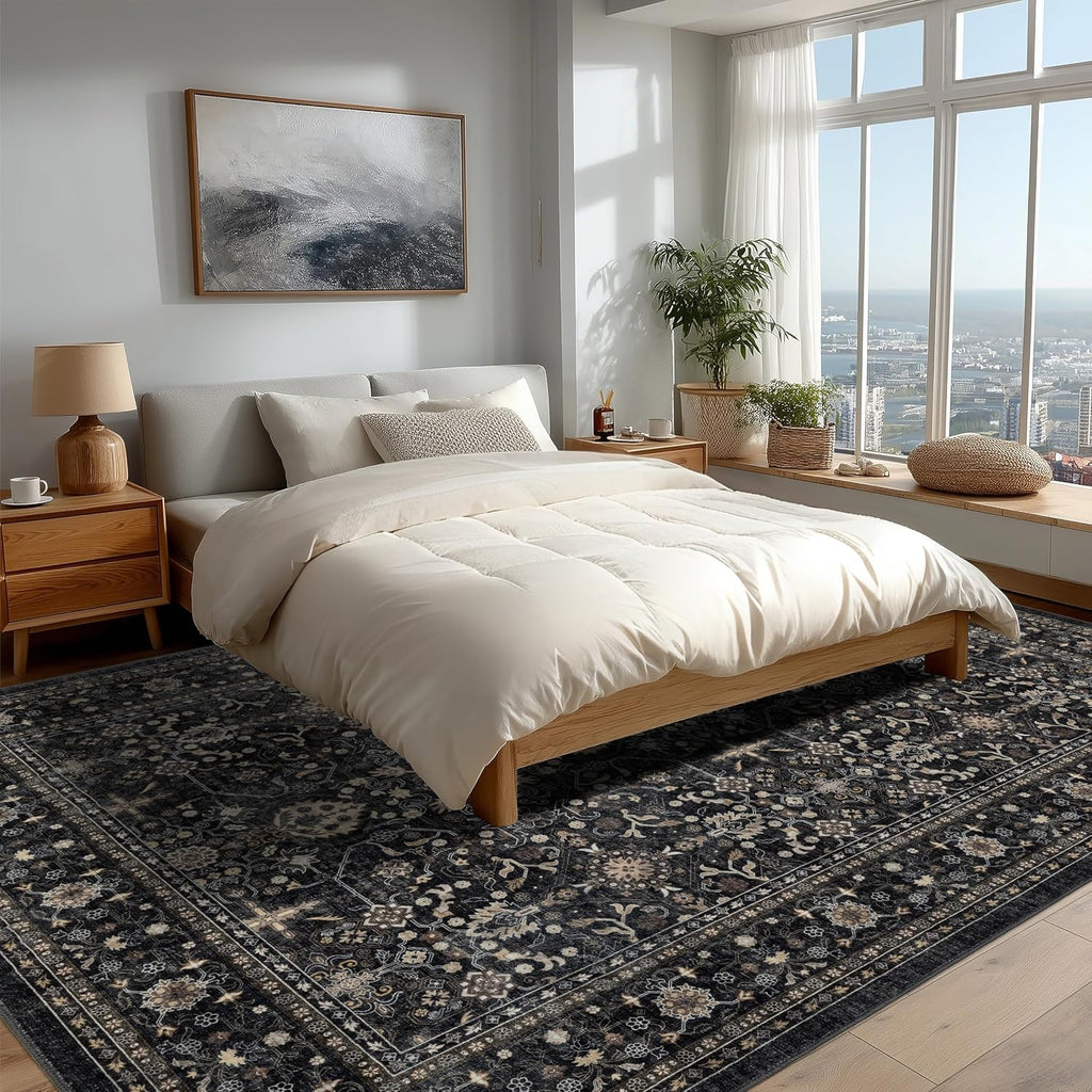 Black Grey 8x10 Washable Area Rug