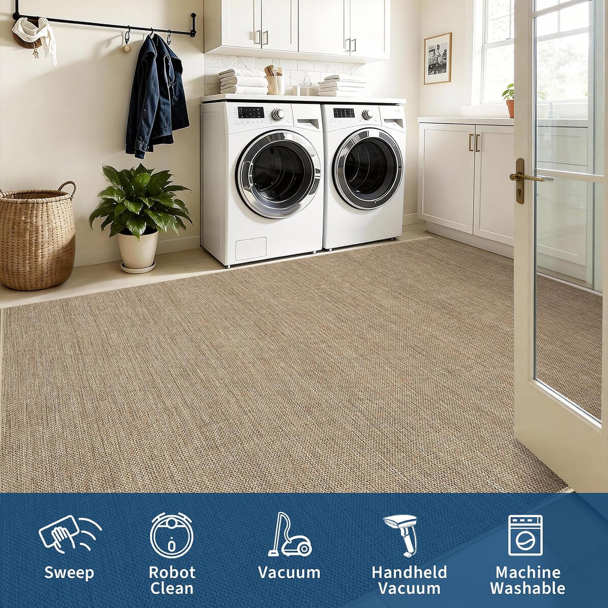 Tan Bordered Jute Washable Area Rug