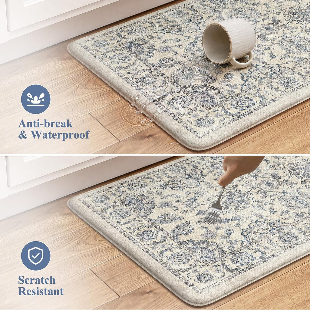 Boho Floral Cushioned Kitchen Rug Set