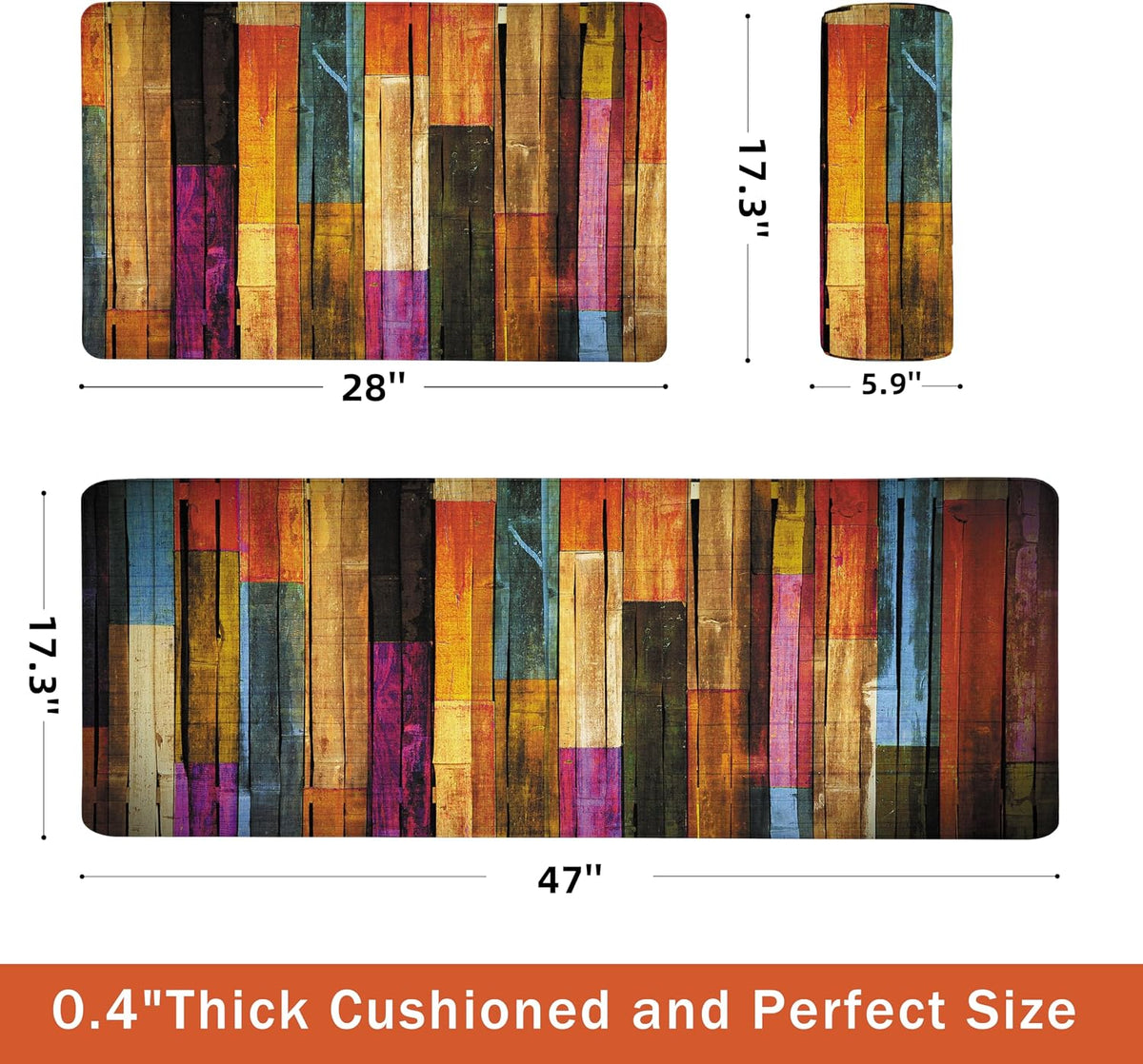 Wooden Abstract Cushioned Kitchen Rug Set