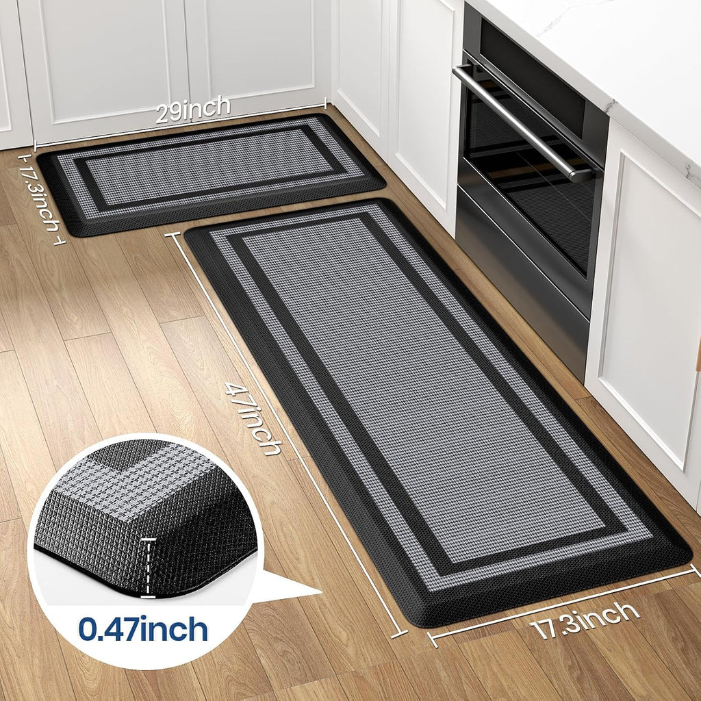 Black Cushioned Anti Fatigue Kitchen Rug Set
