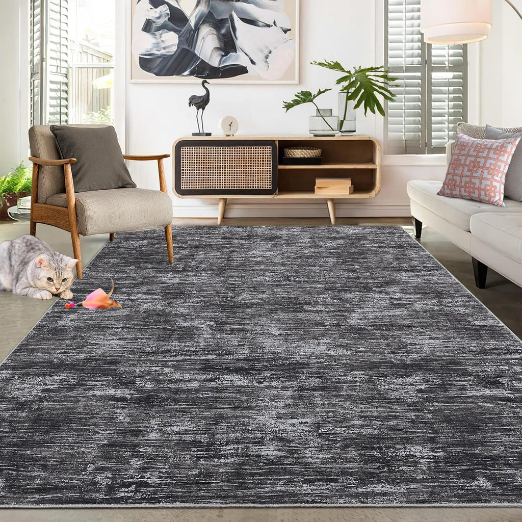 Dark Grey Abstract 8x10 Washable Rug