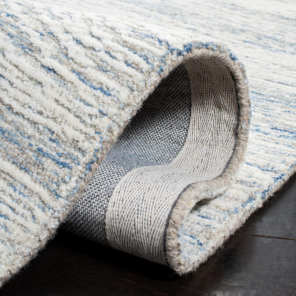 Light Blue Ivory Wool Runner Rug