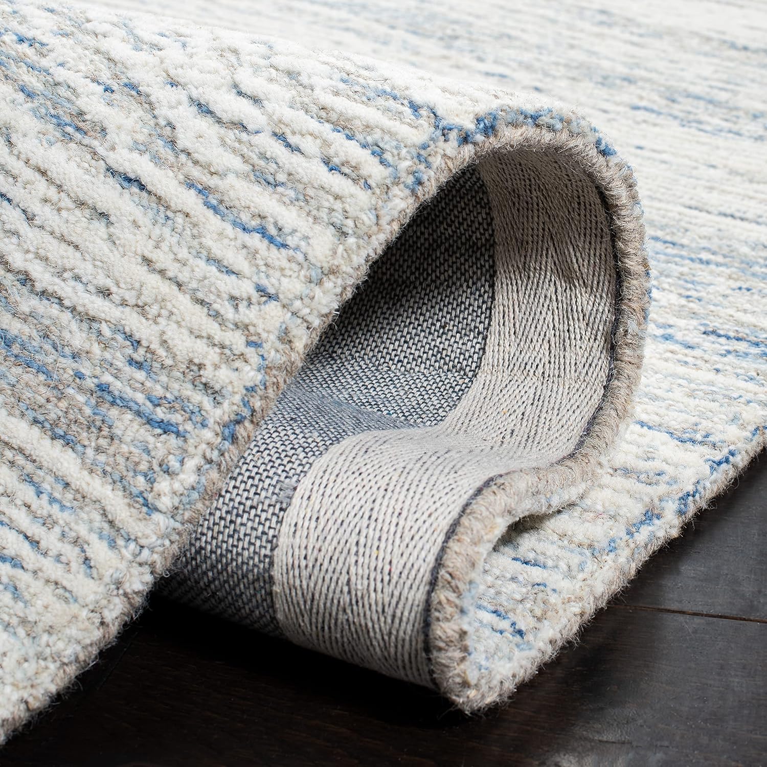Light Blue Ivory Wool Runner Rug
