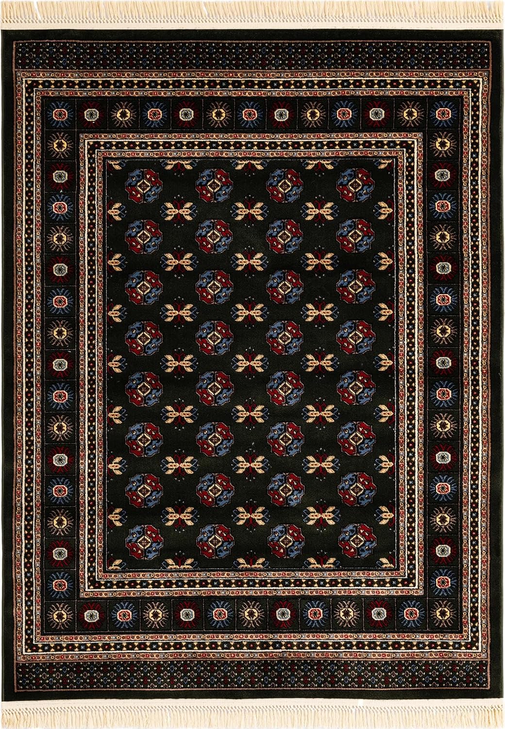 Dark Green Bokhara 5'3x7'1 Area Rug