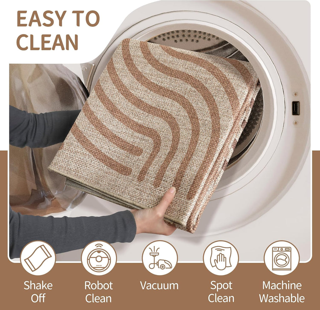 6x9 Brown Washable Boho Outdoor Rug