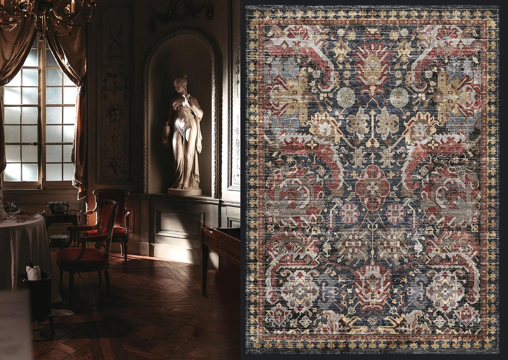 Dark Stone Vintage Boho 5x7 Washable Rug