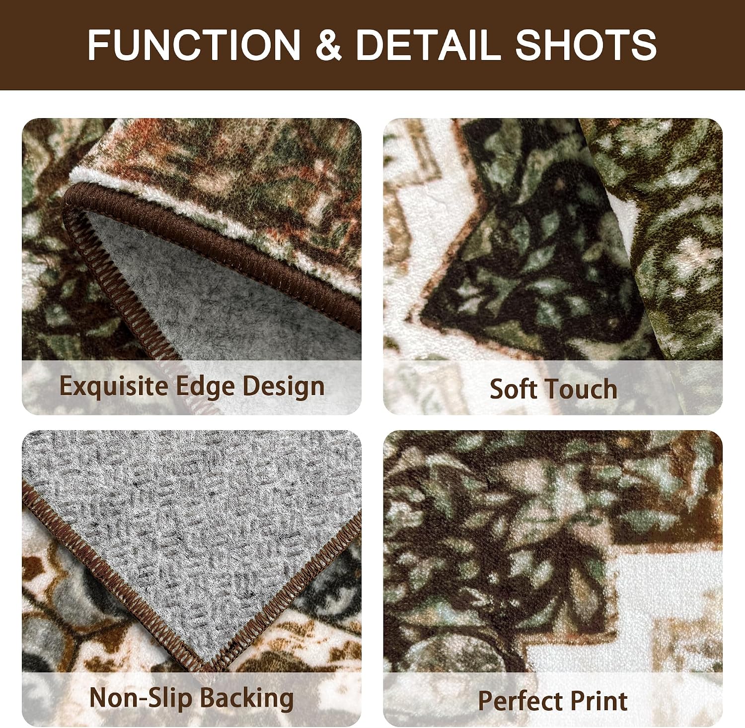 Brown Washable Boho Kitchen Rug Set