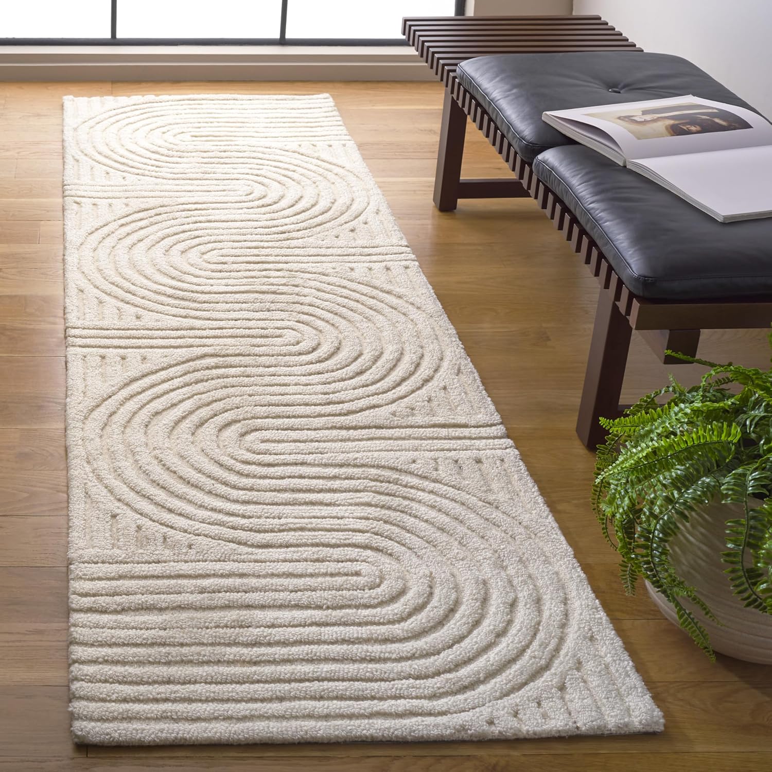 Ivory Wool Blend Runner Rug