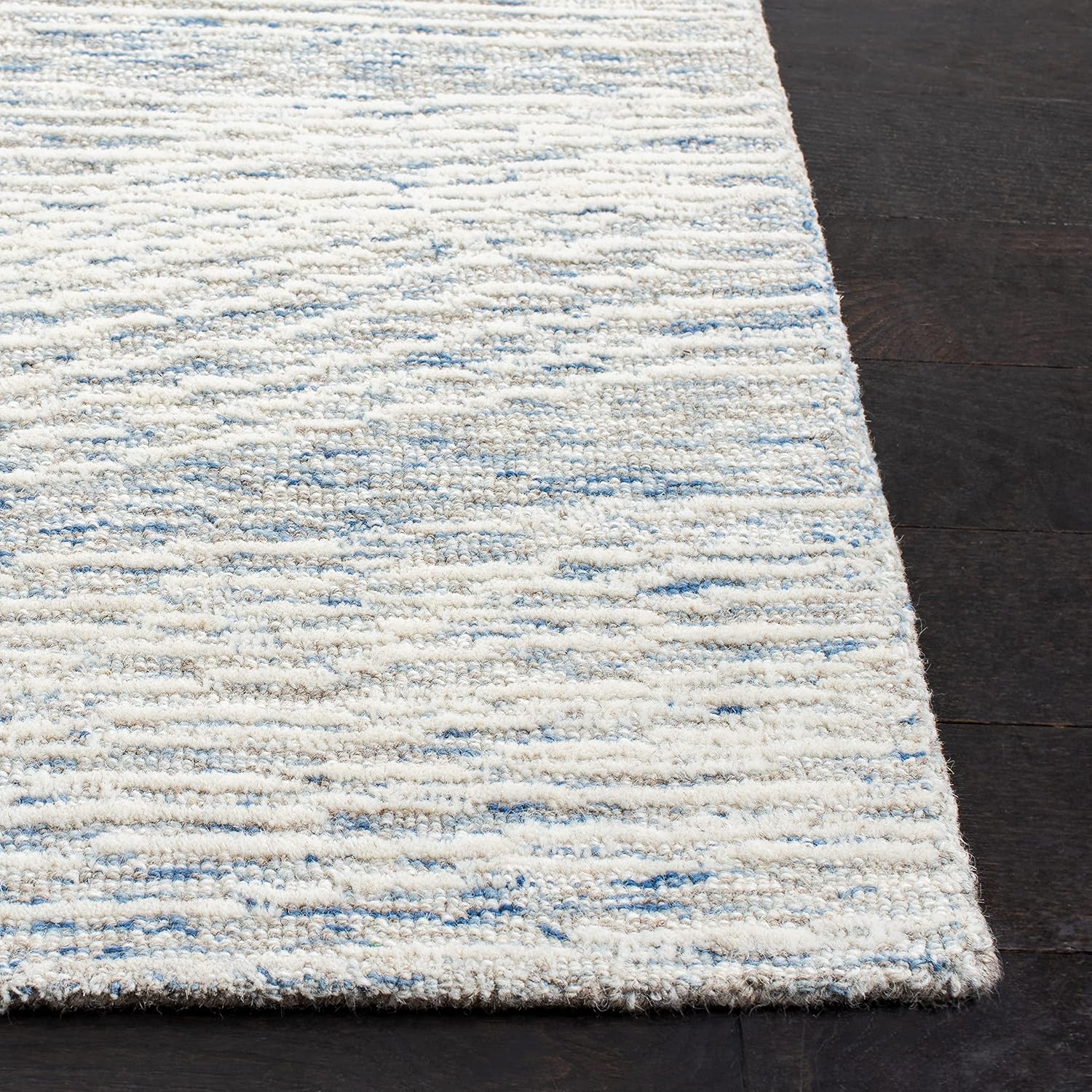 Light Blue Ivory Wool Runner Rug