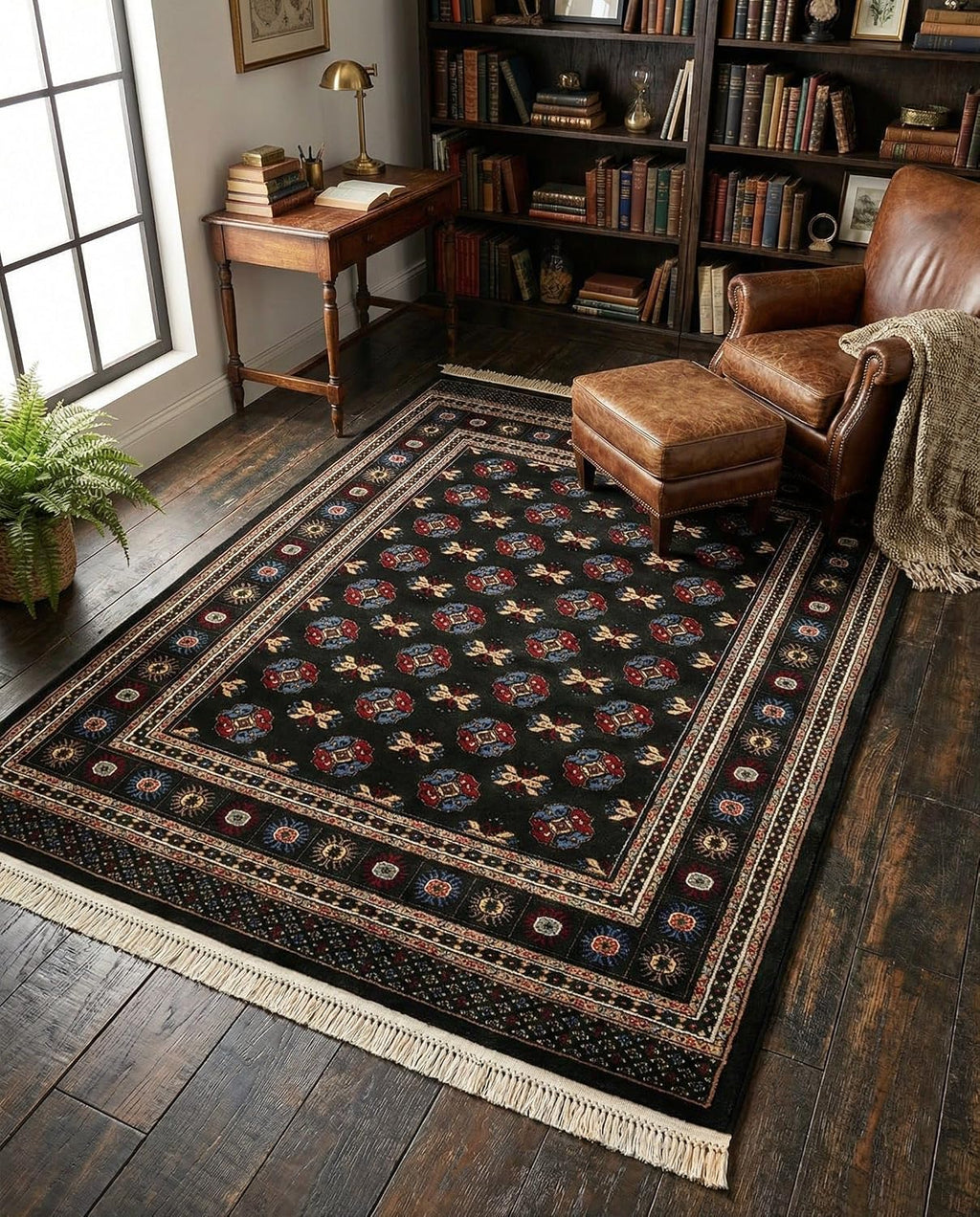 Dark Green Bokhara 5'3x7'1 Area Rug