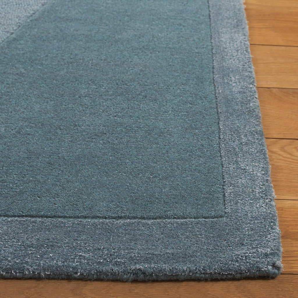 Handmade Blue Wool Viscose Runner Rug