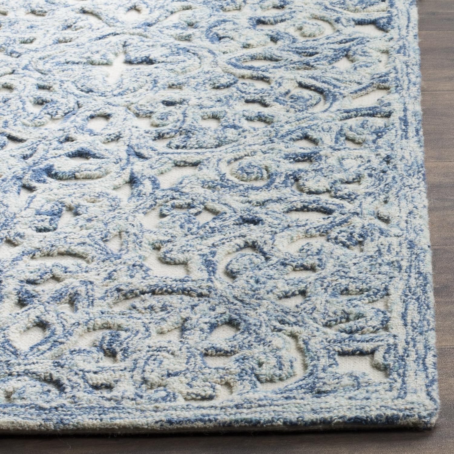 Handmade Blue Ivory Wool Runner Rug