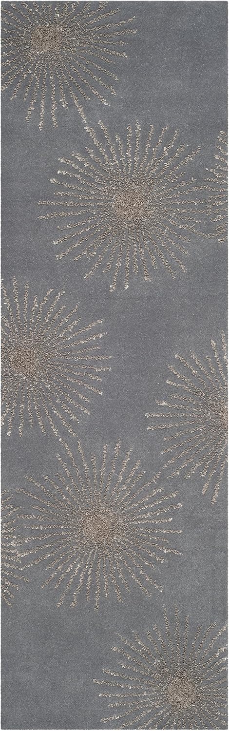 Dark Grey Silver Wool Runner Rug
