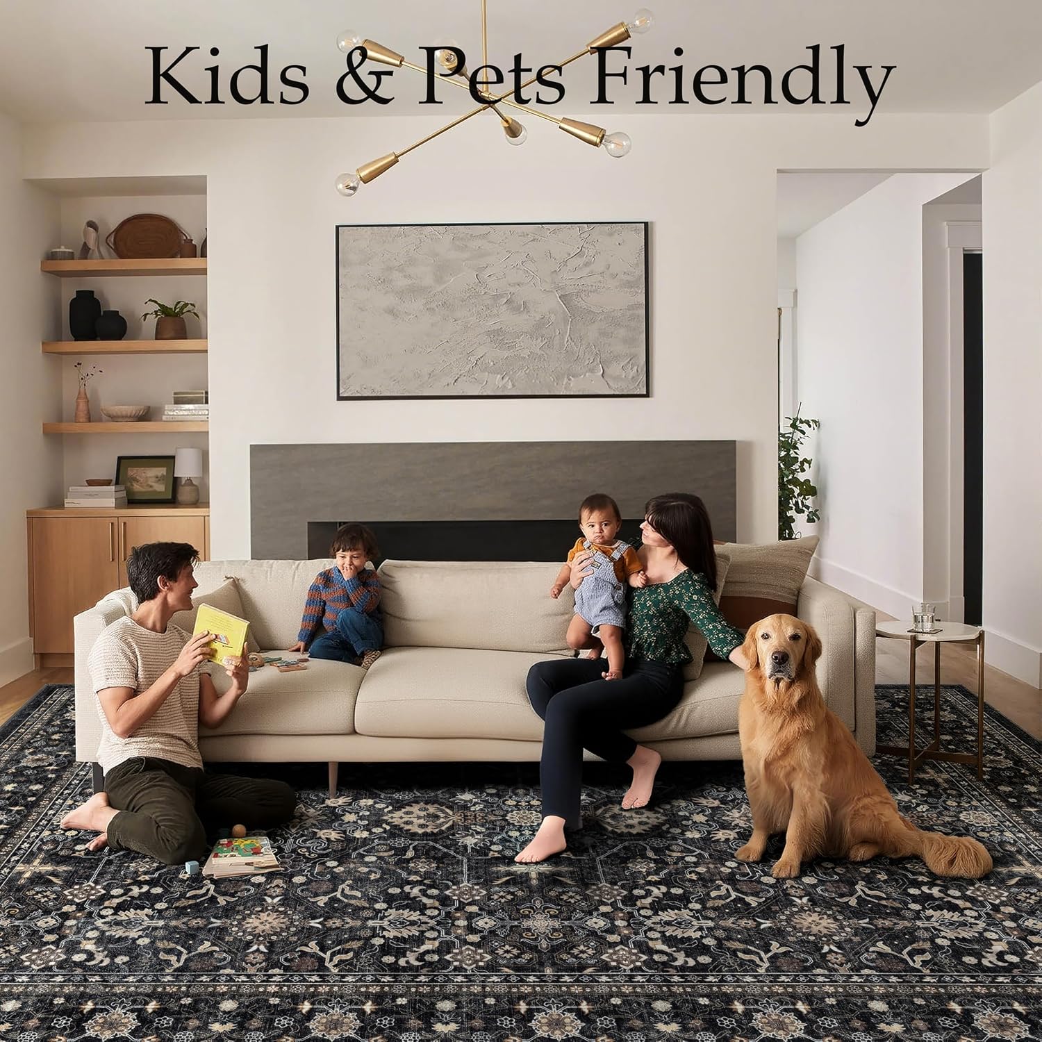 Black Grey 8x10 Washable Area Rug