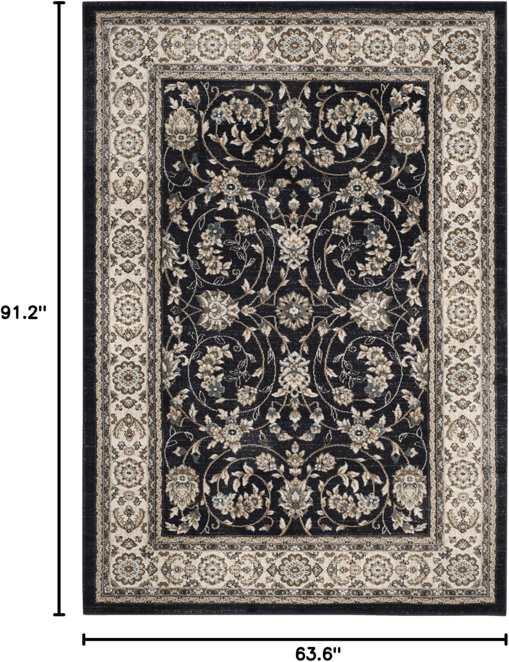 Anthracite Cream Oriental 5'3"x7'6" Area Rug