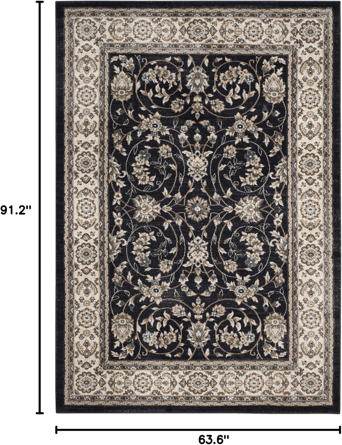 Anthracite Cream Oriental 5'3"x7'6" Area Rug