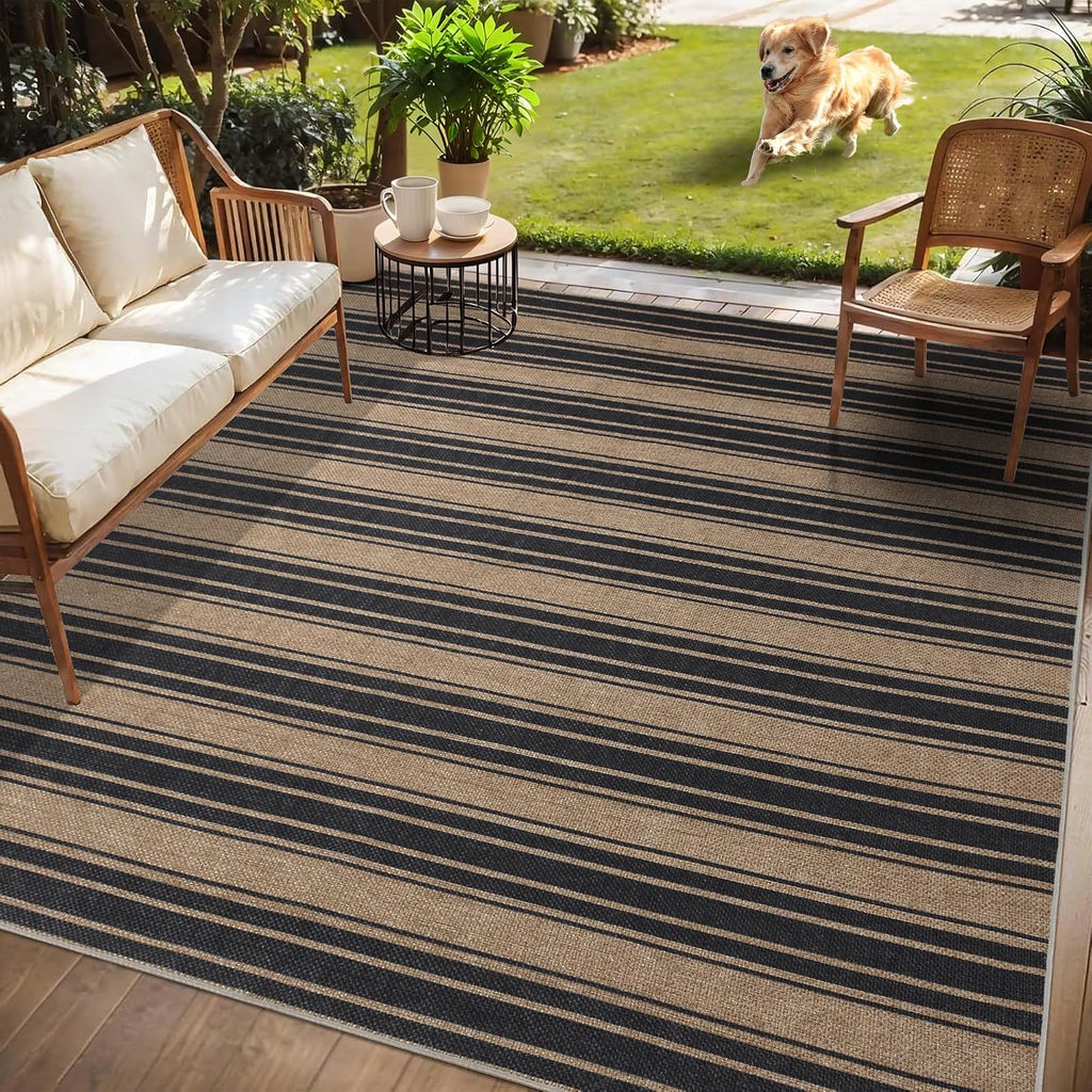 Neutral Striped Jute 5x7 Washable Rug