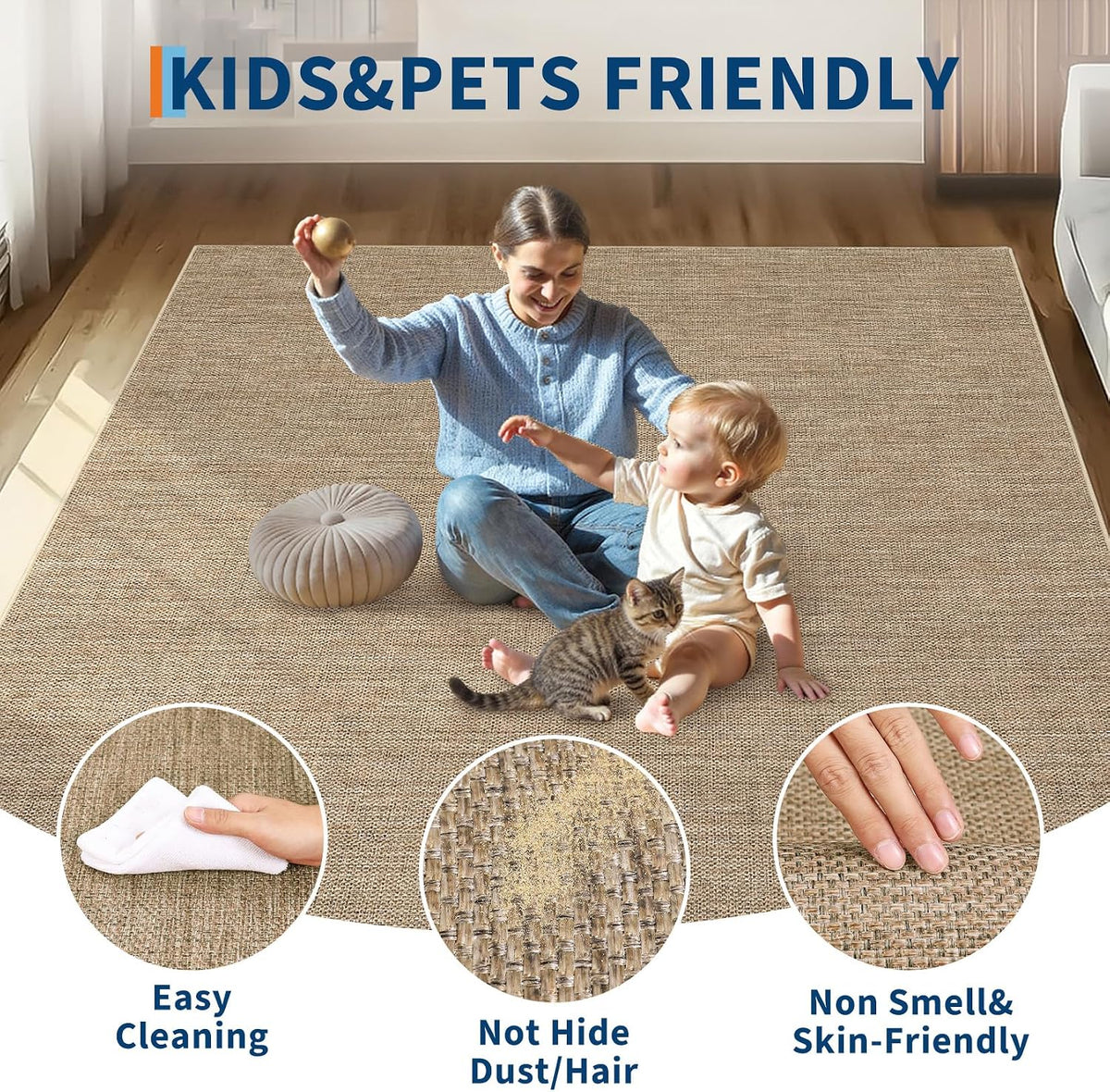 Tan Bordered Jute Washable Area Rug