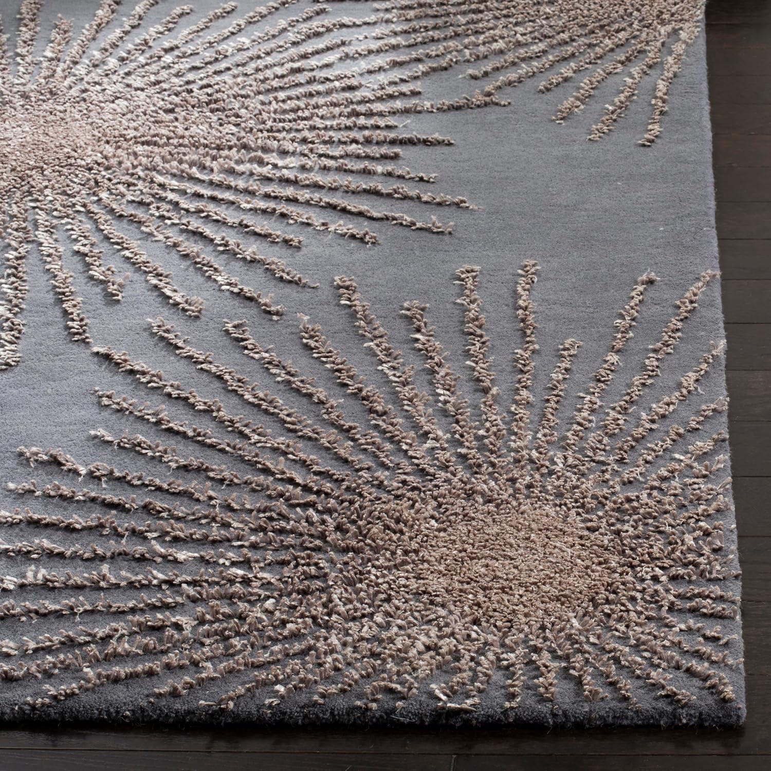 Dark Grey Silver Wool Runner Rug