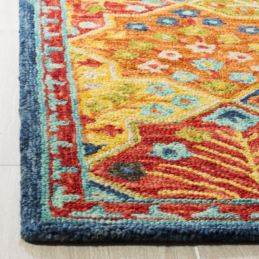 Boho Blue Orange Wool Runner Rug
