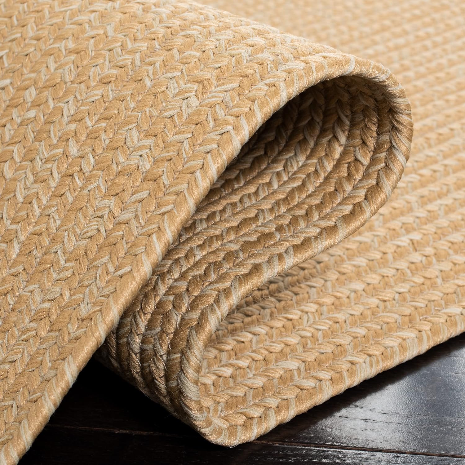 Beige Tan Braided 6'x9' Washable Rug