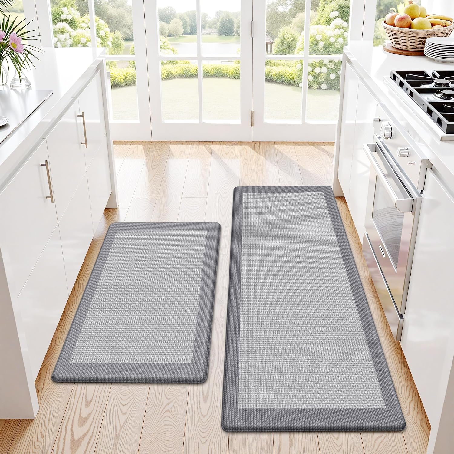 Grey Cushioned Anti Fatigue Kitchen Rug Set