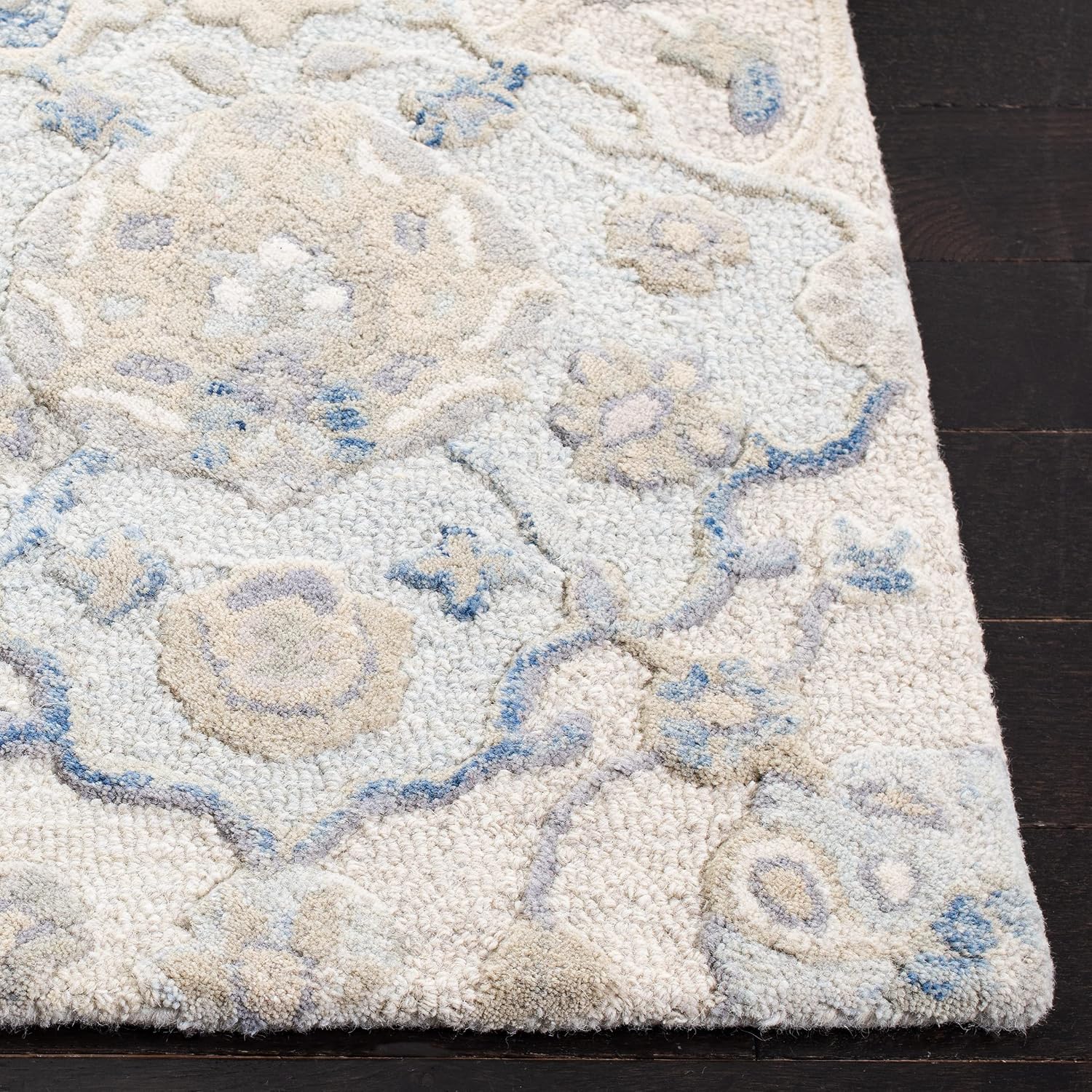 Grey Blue Wool Runner Rug