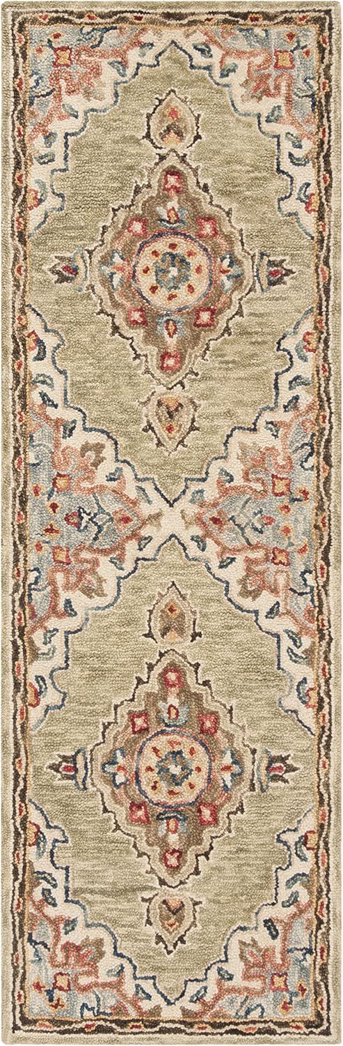 Handmade Boho Sage Brown Wool Runner Rug