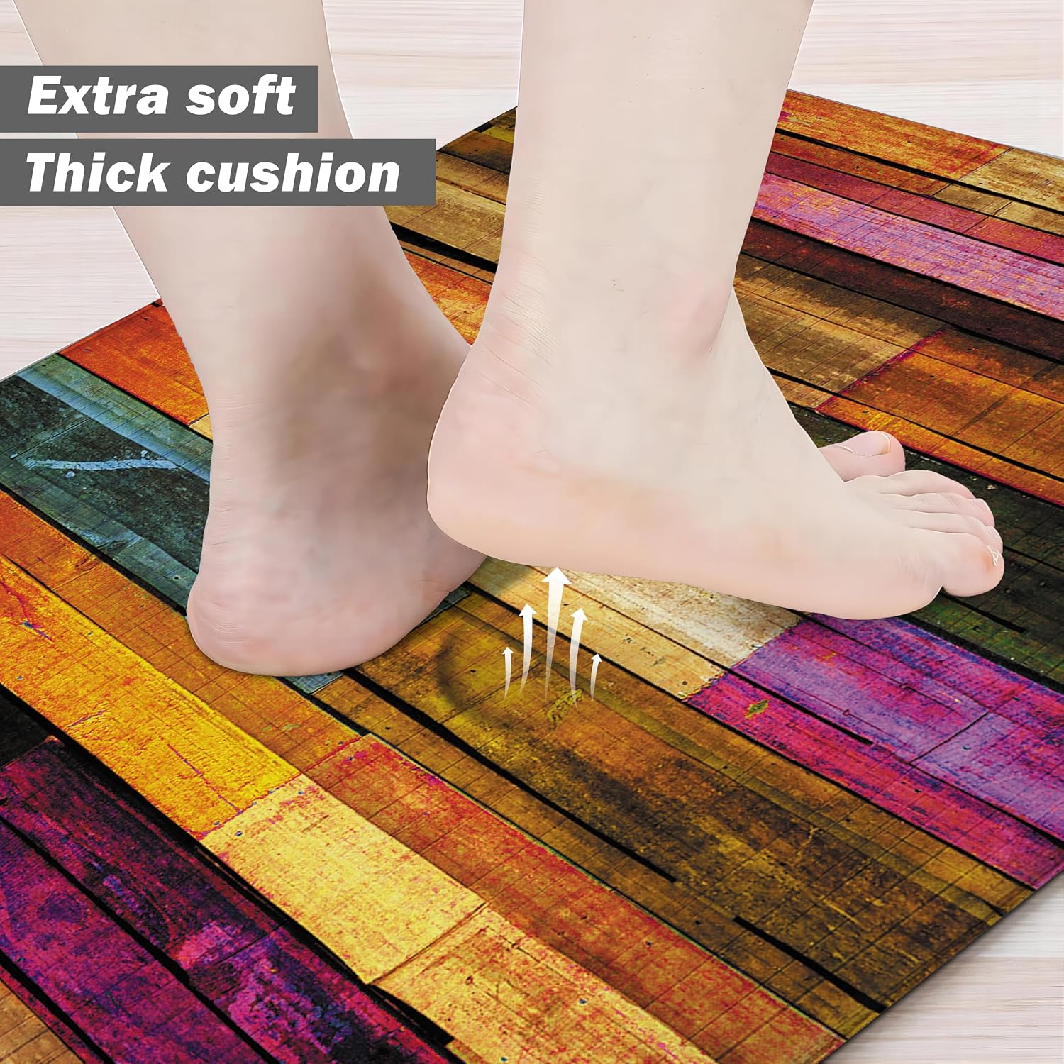 Wooden Abstract Cushioned Kitchen Rug Set