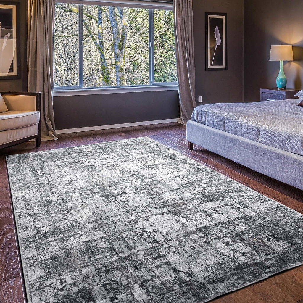 Dark Stone Vintage Boho 5x7 Washable Rug