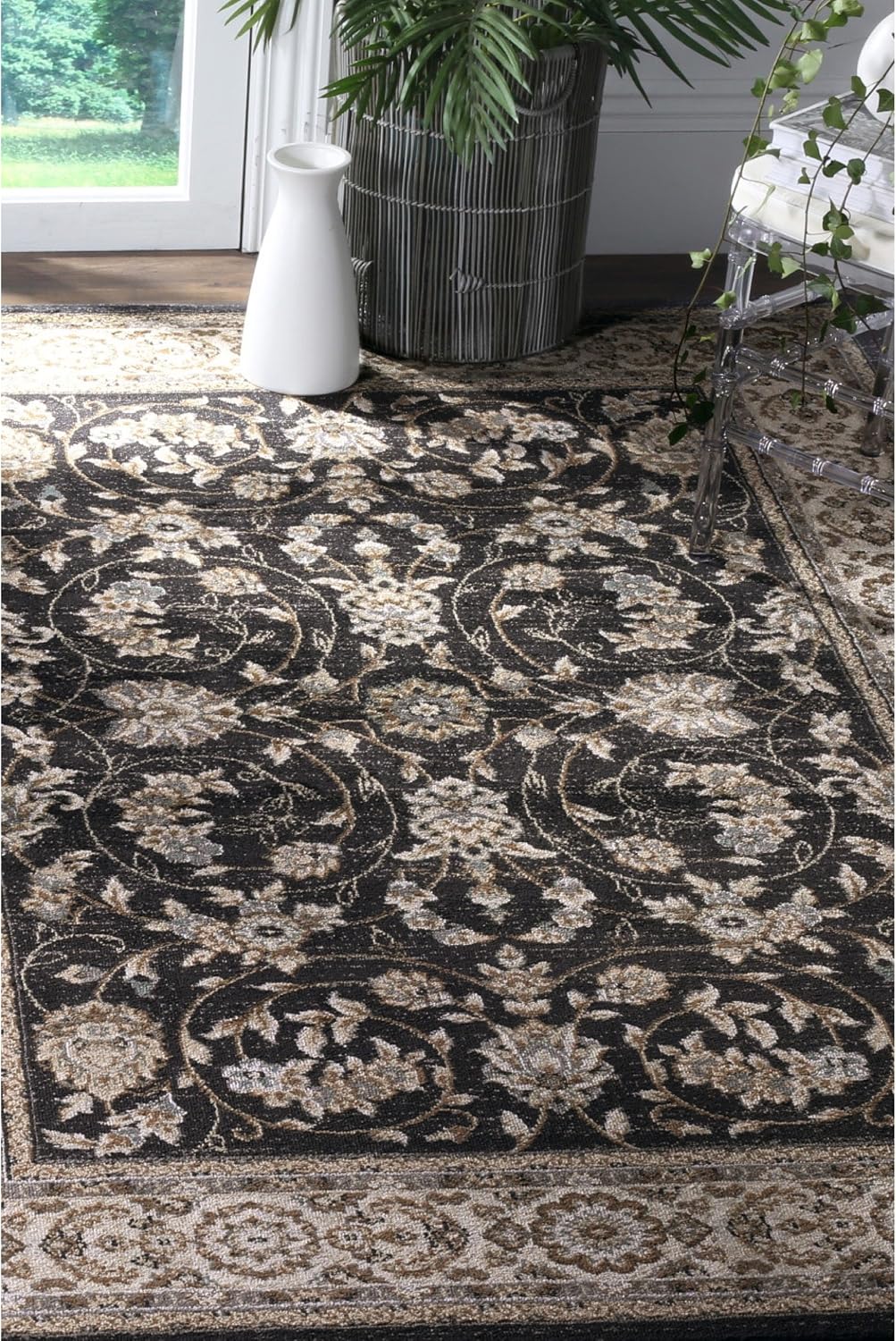Anthracite Cream Oriental 5'3"x7'6" Area Rug