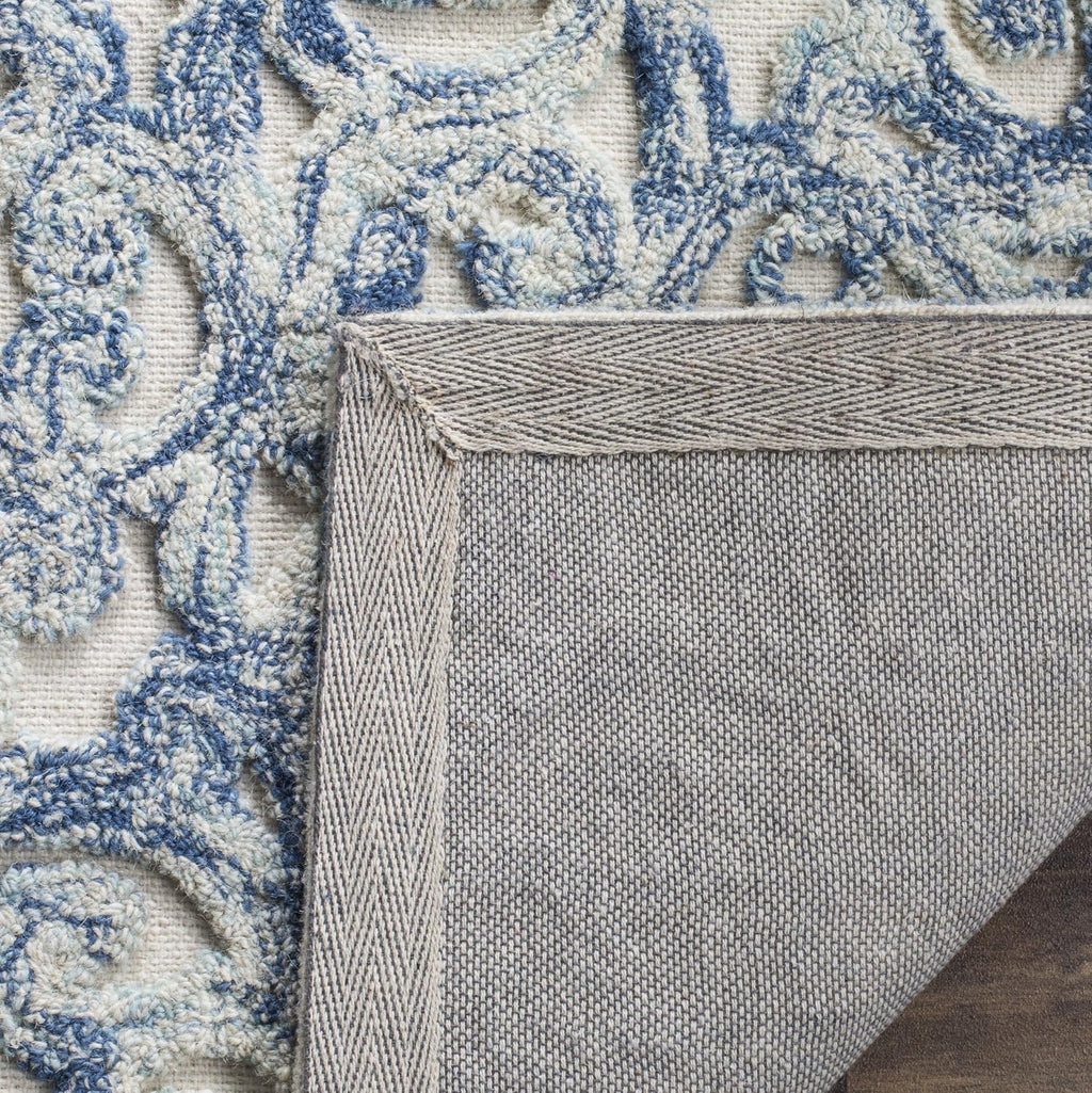 Handmade Blue Ivory Wool Runner Rug