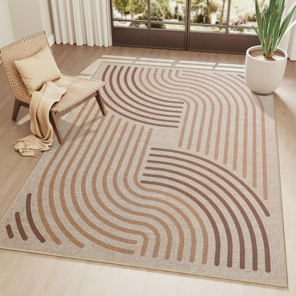 6x9 Brown Washable Boho Outdoor Rug