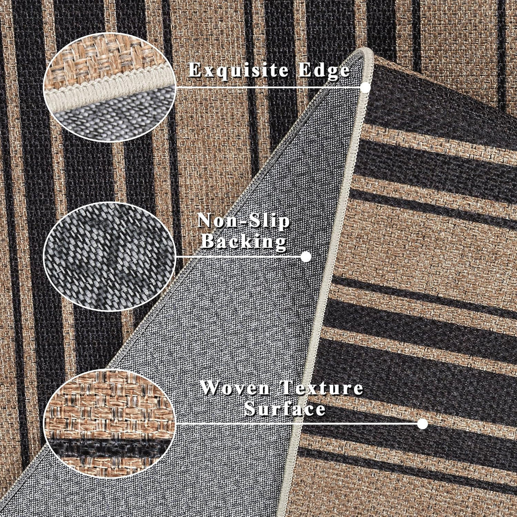Neutral Striped Jute 5x7 Washable Rug