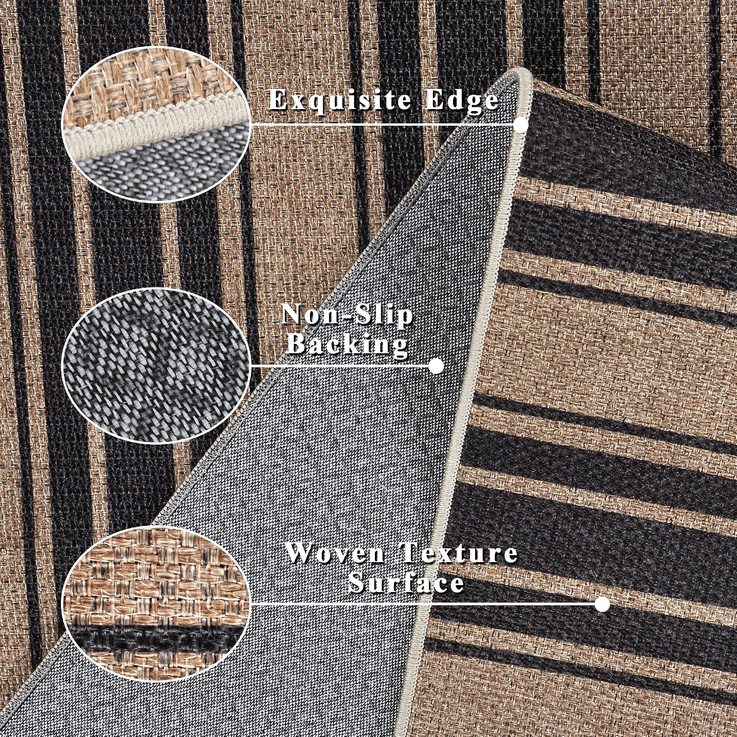 Neutral Striped Jute 5x7 Washable Rug