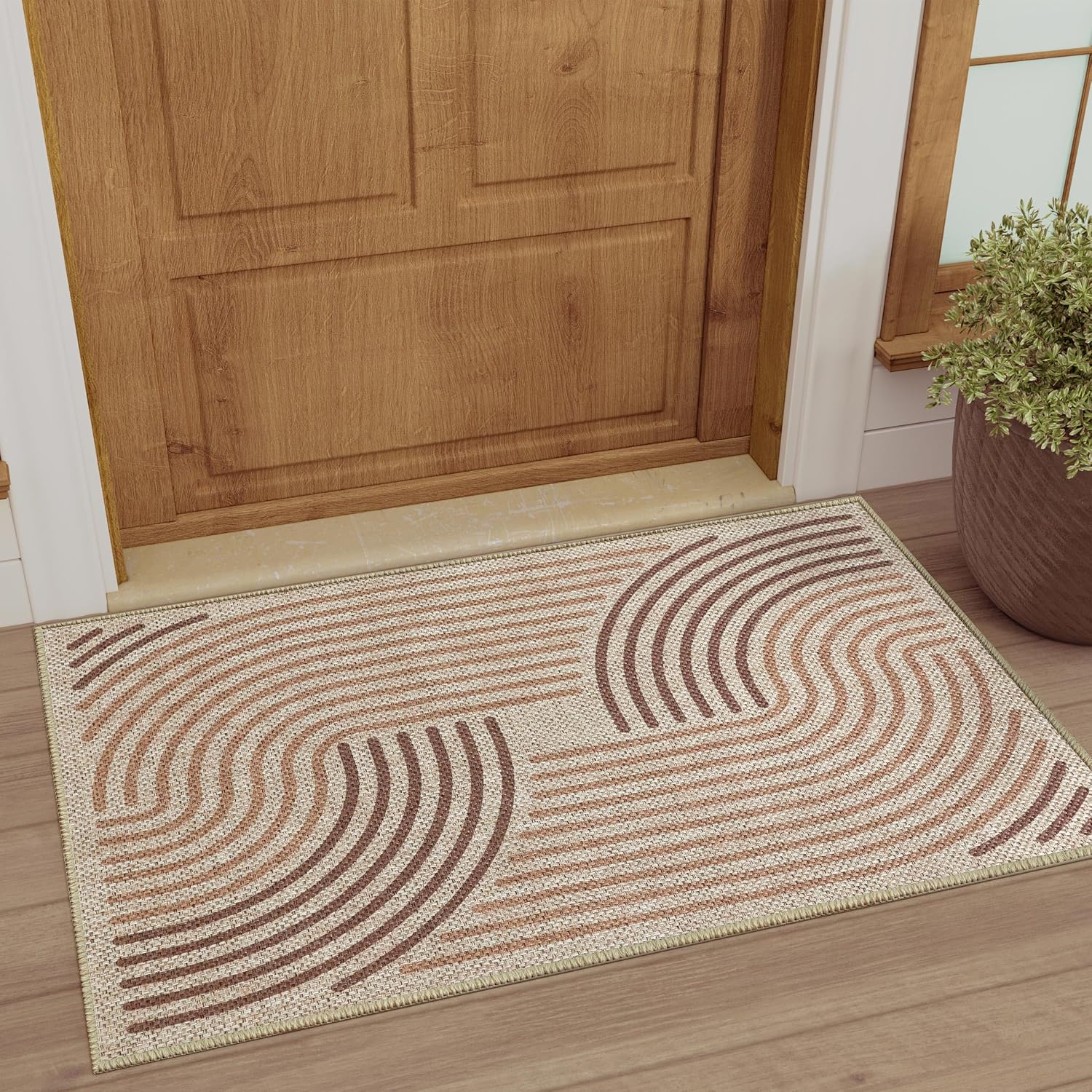 6x9 Brown Washable Boho Outdoor Rug