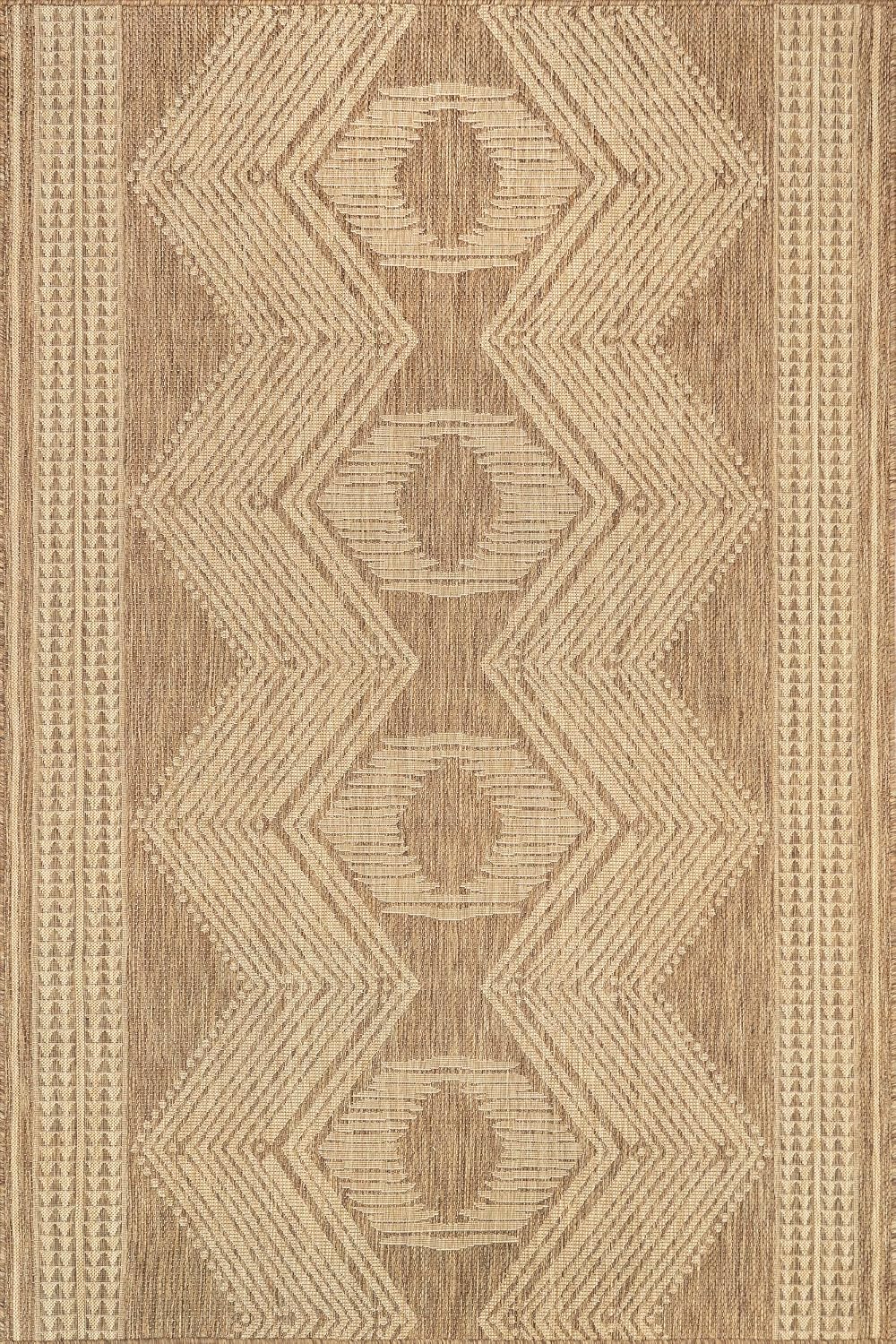 Light Brown Ivory Tribal Indoor Outdoor Rug