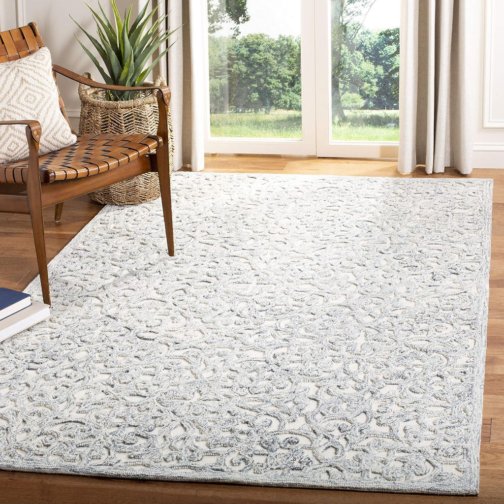 Handmade Blue Ivory Wool Runner Rug