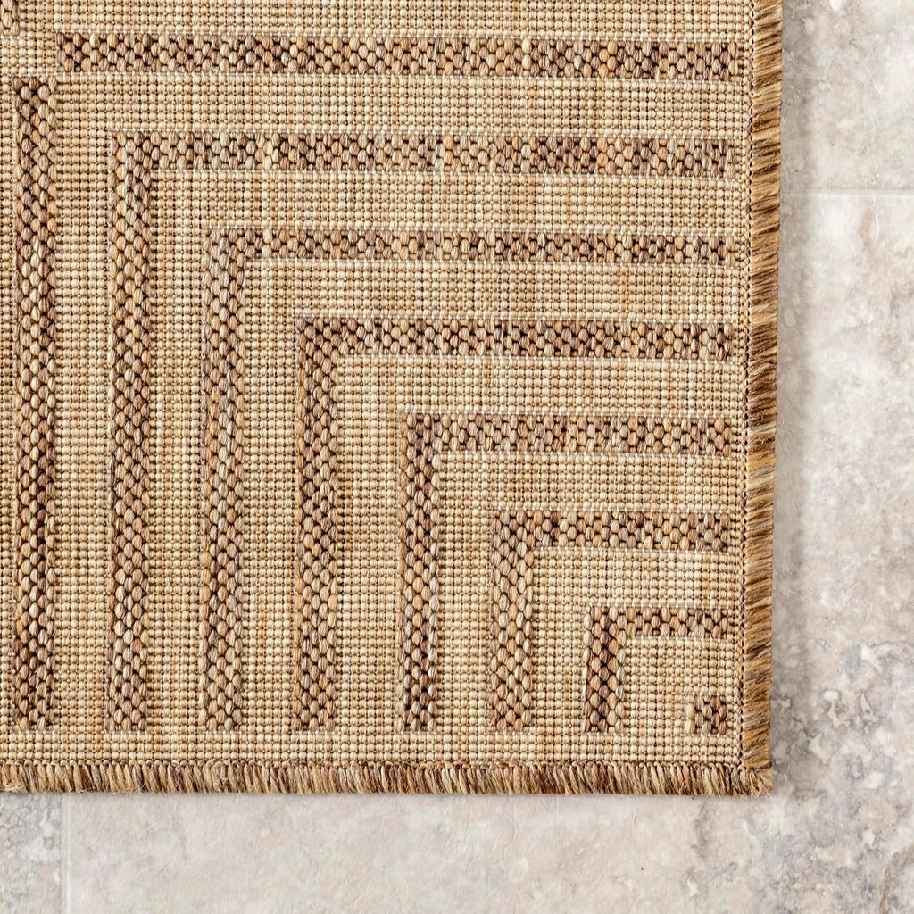Light Brown Ivory Striped Indoor Outdoor Rug