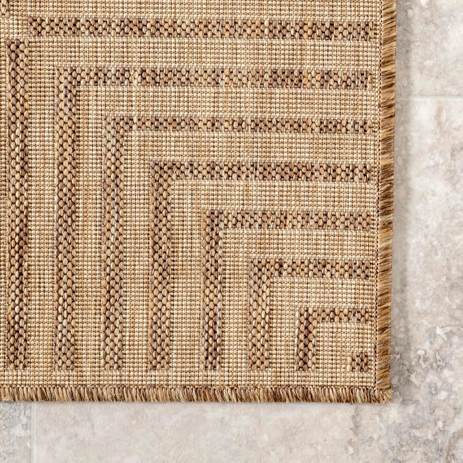 Light Brown Ivory Striped Indoor Outdoor Rug