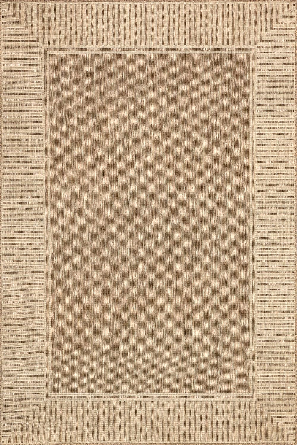 Light Brown Ivory Striped Indoor Outdoor Rug