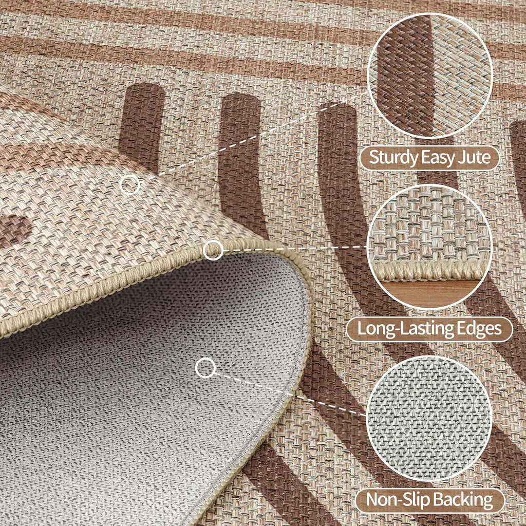 6x9 Brown Washable Boho Outdoor Rug