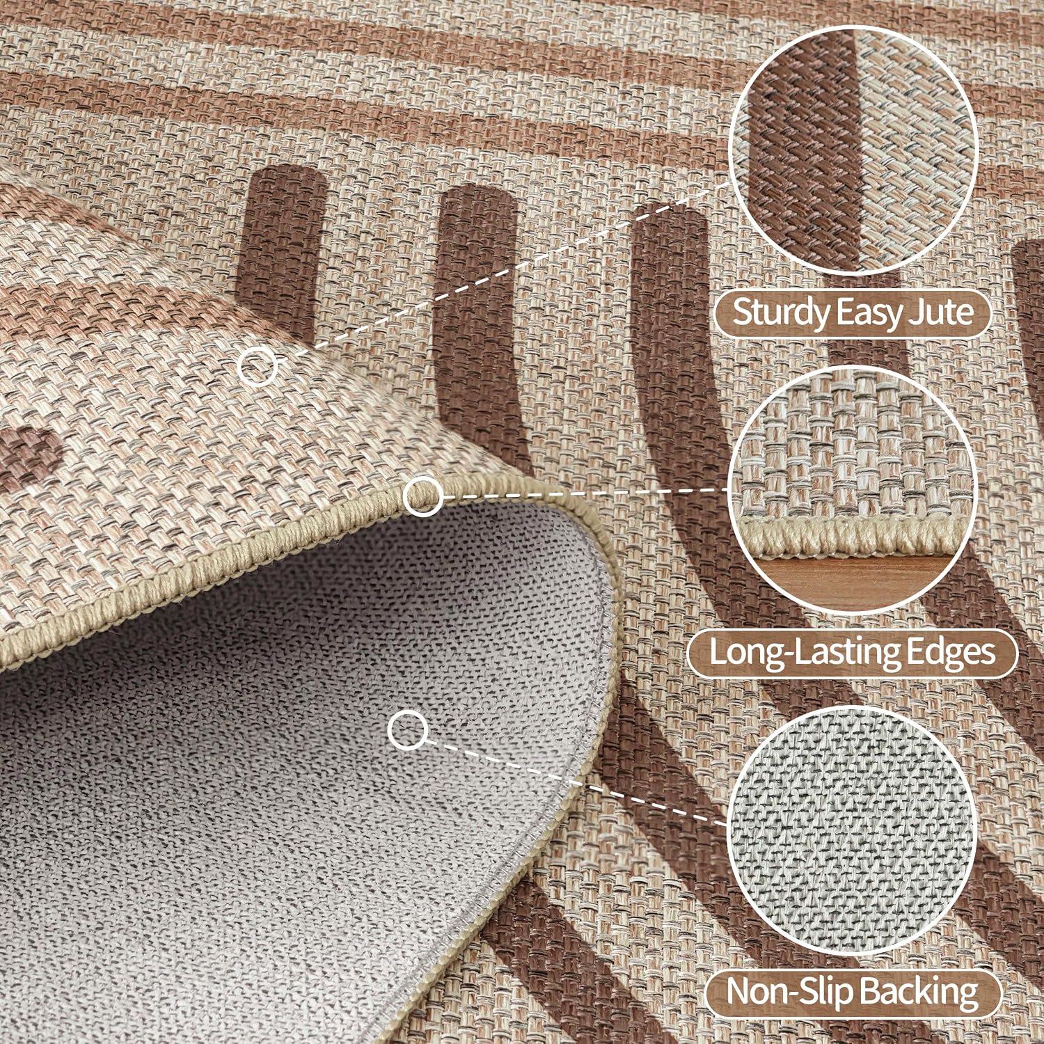 6x9 Brown Washable Boho Outdoor Rug